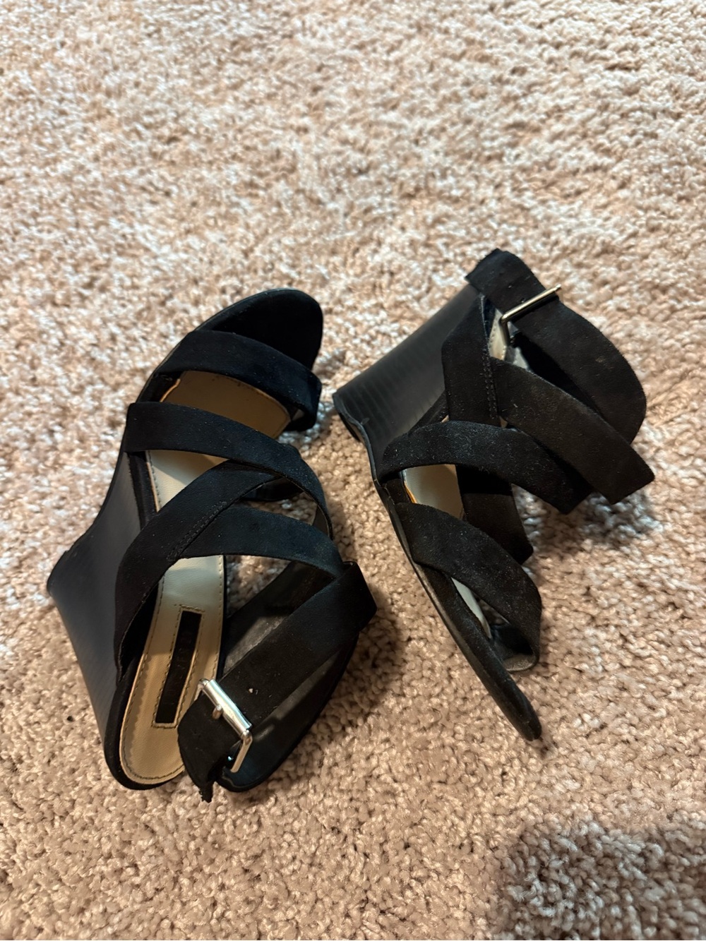 Forever 21 Black Strappy Wedge Sandals
